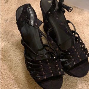 Studded Black Wedges